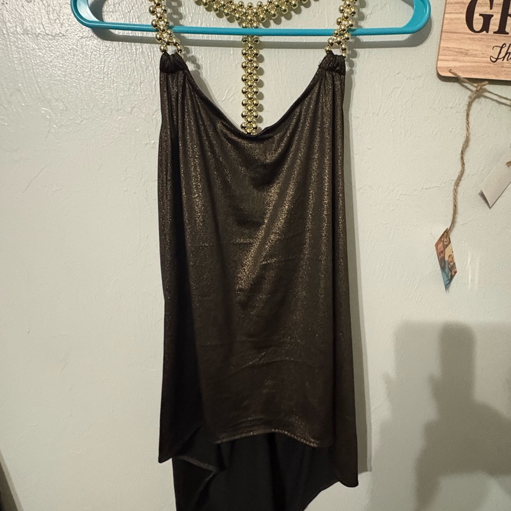 Body Central Black Metallic Beaded-Strap High-Lie Tank Top